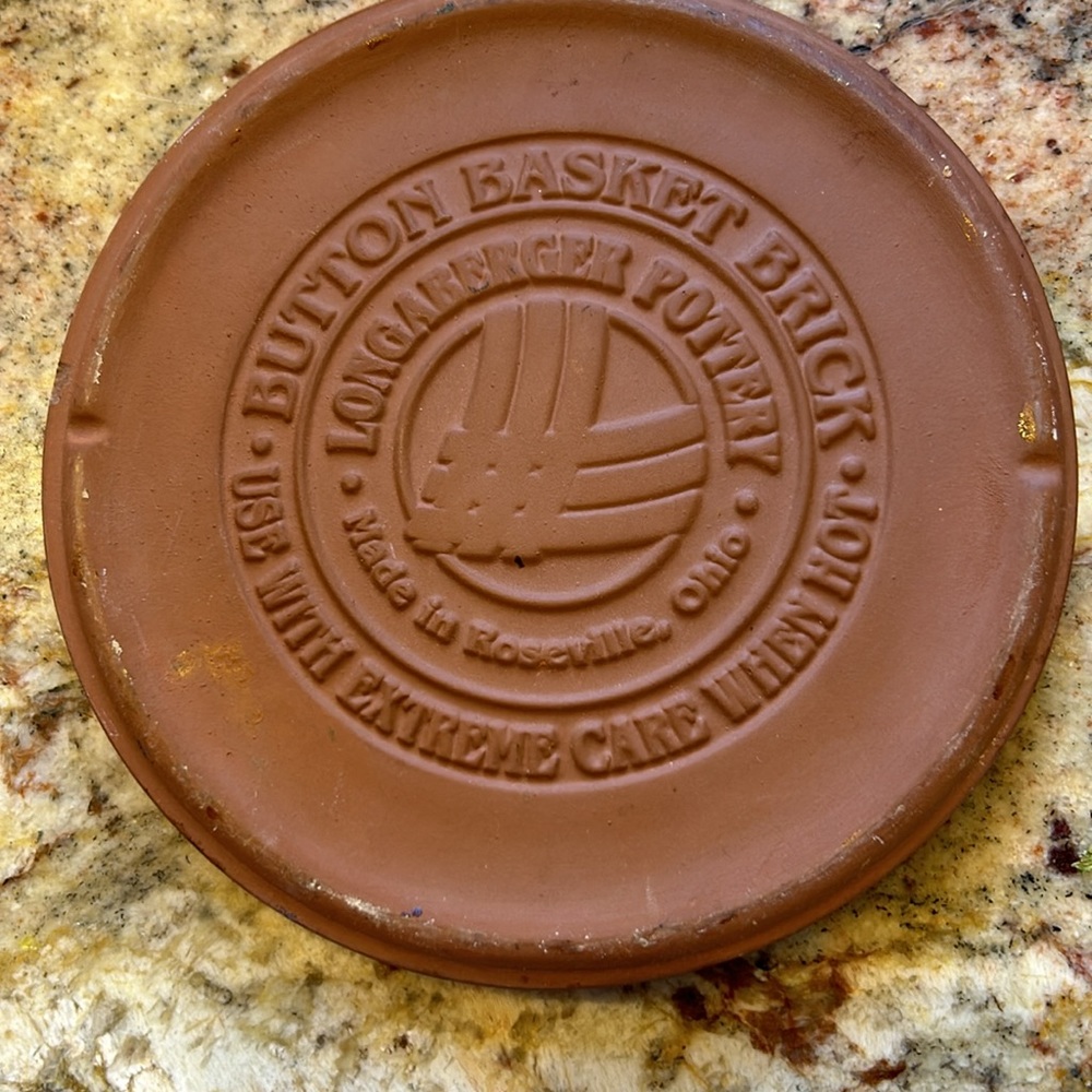 Longaberger Pottery Button Basket Brick for keeping your bread warm! NWOT